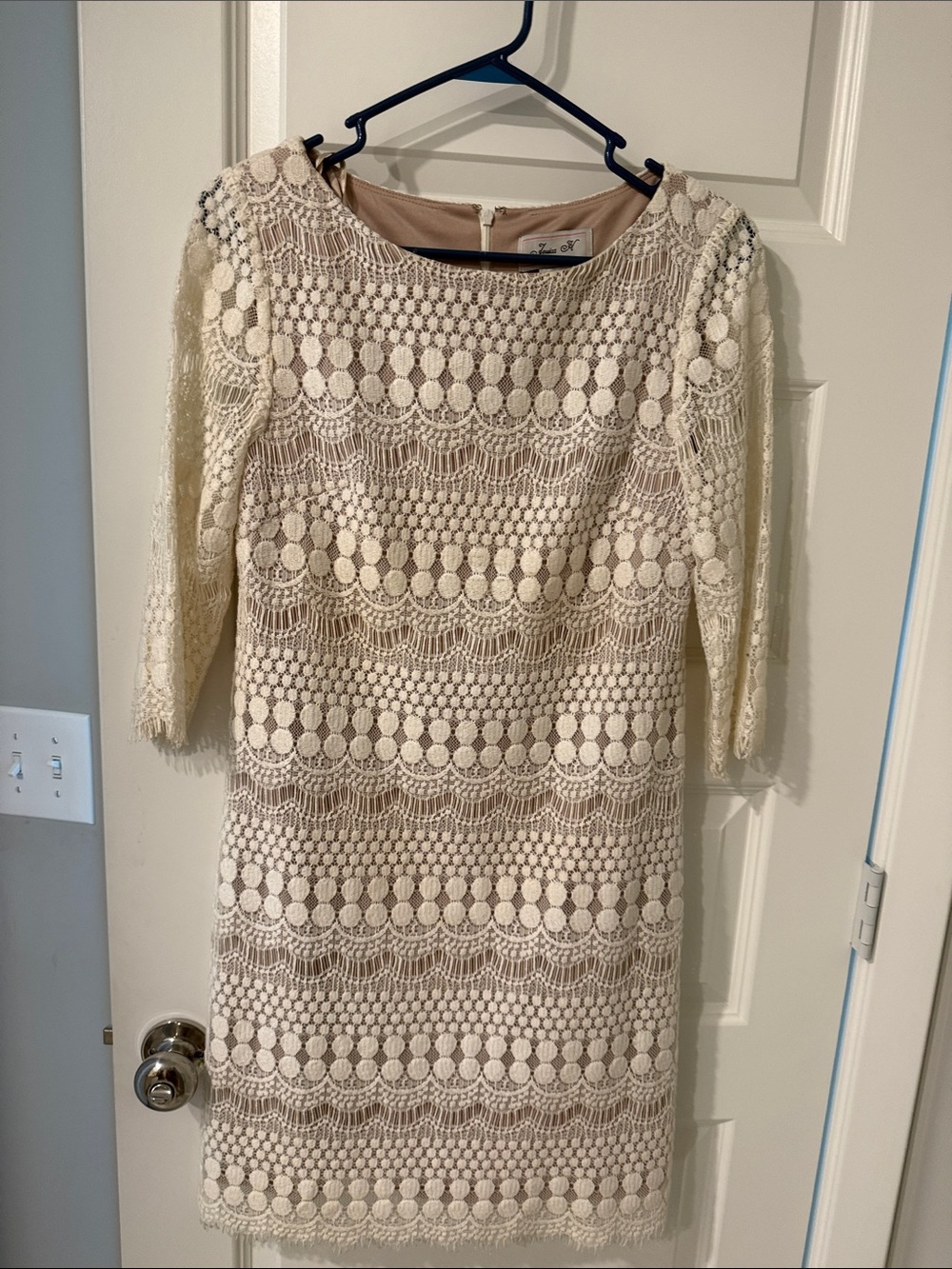 Women’s Cream Lace Sheath Dress Elegant Crochet Detail 10 JESSICA H WEDDING